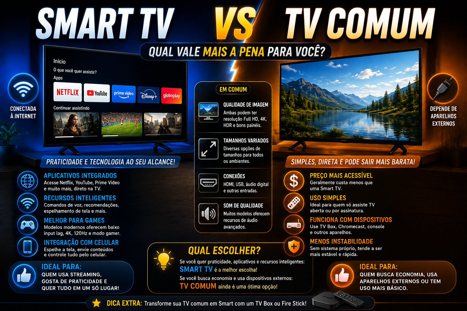 Smart TV vs TV Comum: O Que Realmente Muda no Dia a Dia?