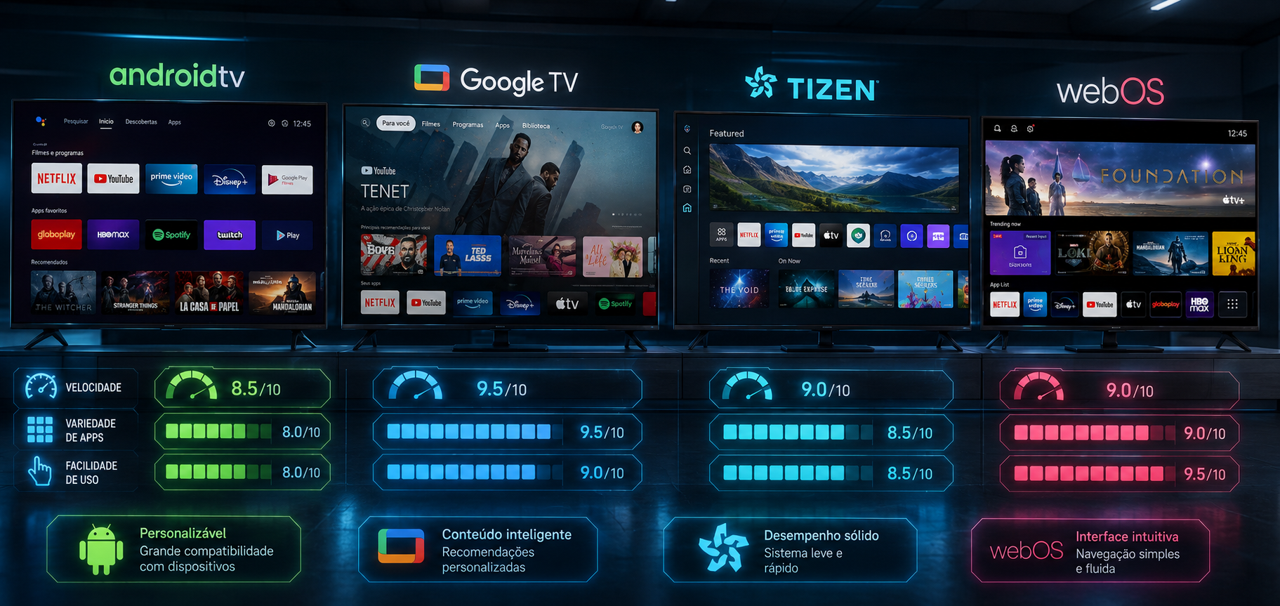 Qual o Melhor Sistema de Smart TV? Android TV, Google TV, Tizen ou webOS?